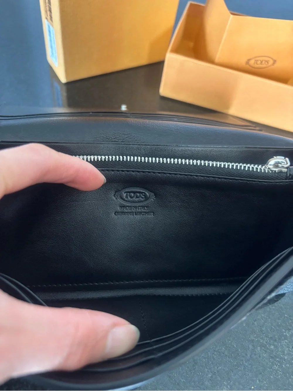 Authentic TOD'S Double T Black & Gray Python Embossed Leather Wallet- with box